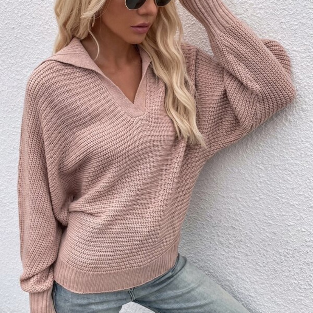 Dusty Pink V neck Collar Knit Sweater Top Minimalist y2k - Picture 15 of 15